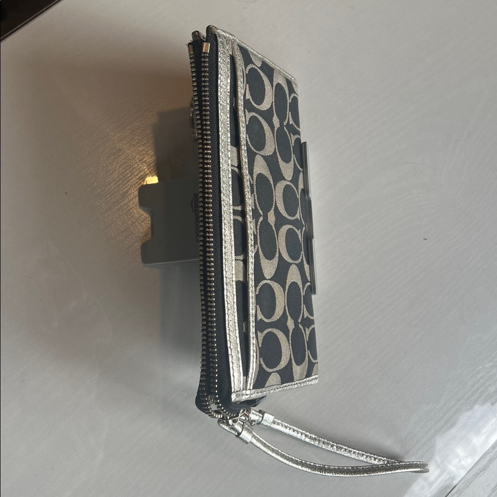 Coach Poppy Black and Silver Signature Wristlet - Picture 11 of 12